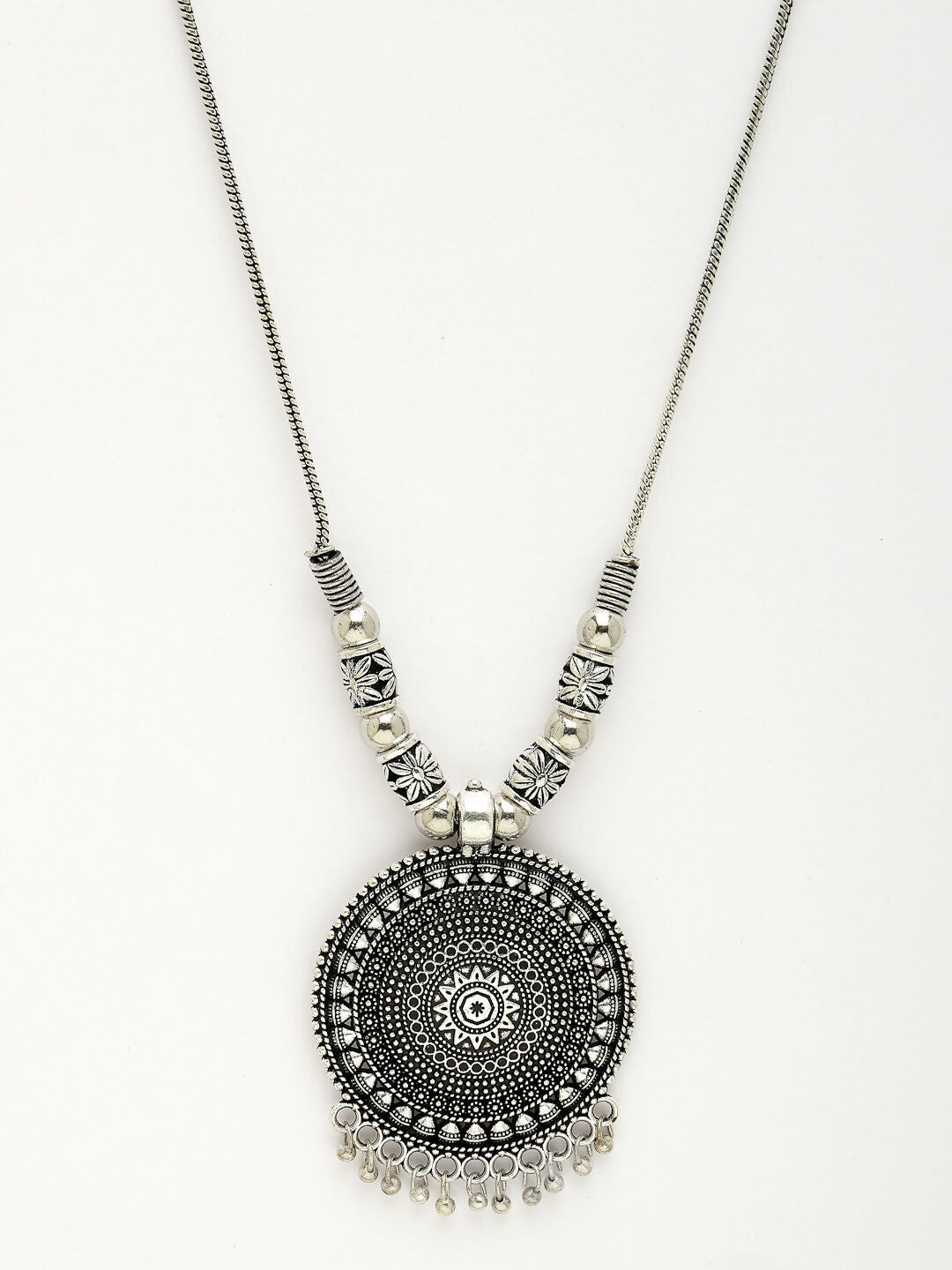 NVR Women's Silver-Toned Circular Shape Pendant with Chain | Swadesiicart