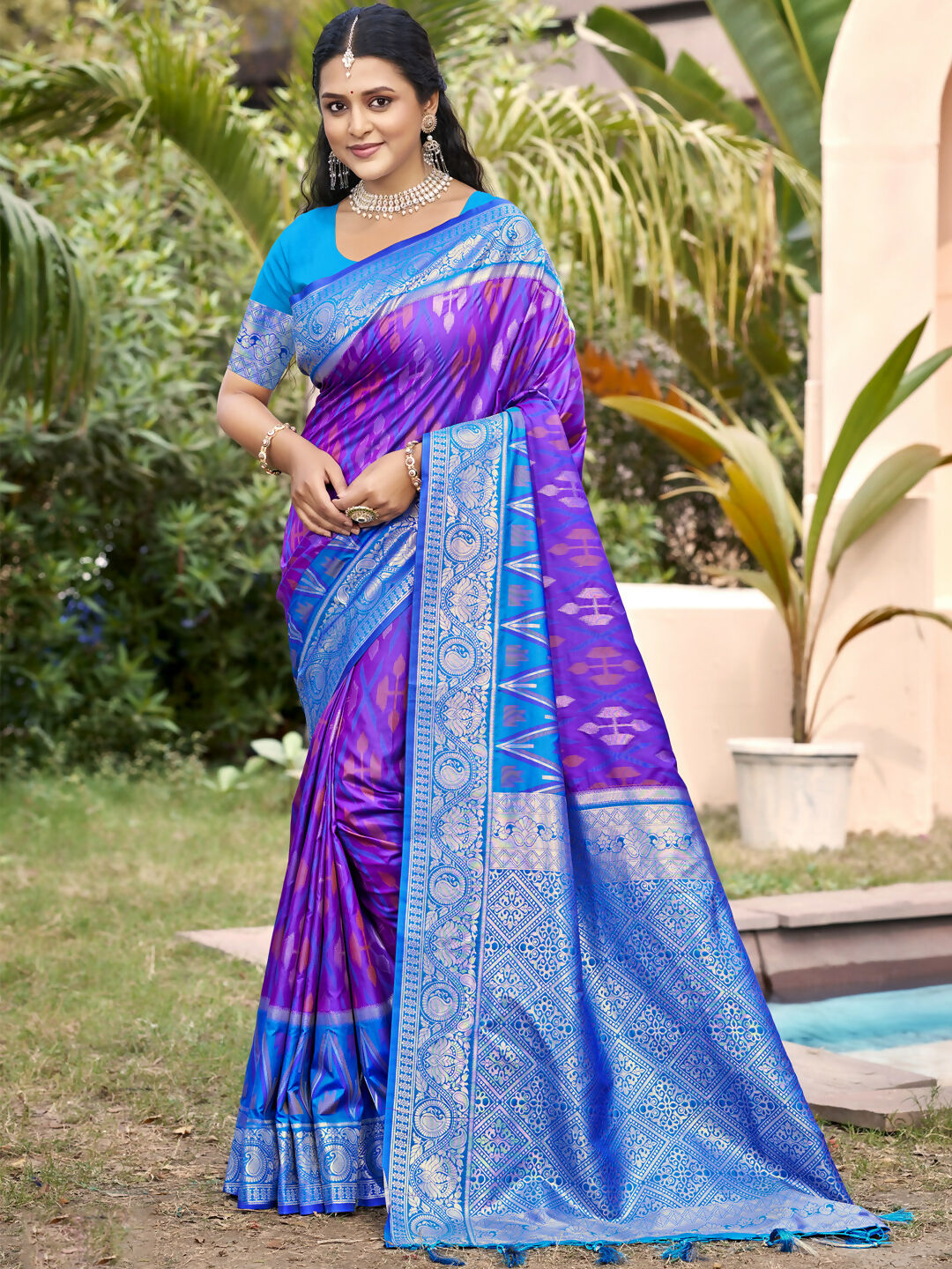 Shree Shyam Fashion Purple Pochampally Silk Saree