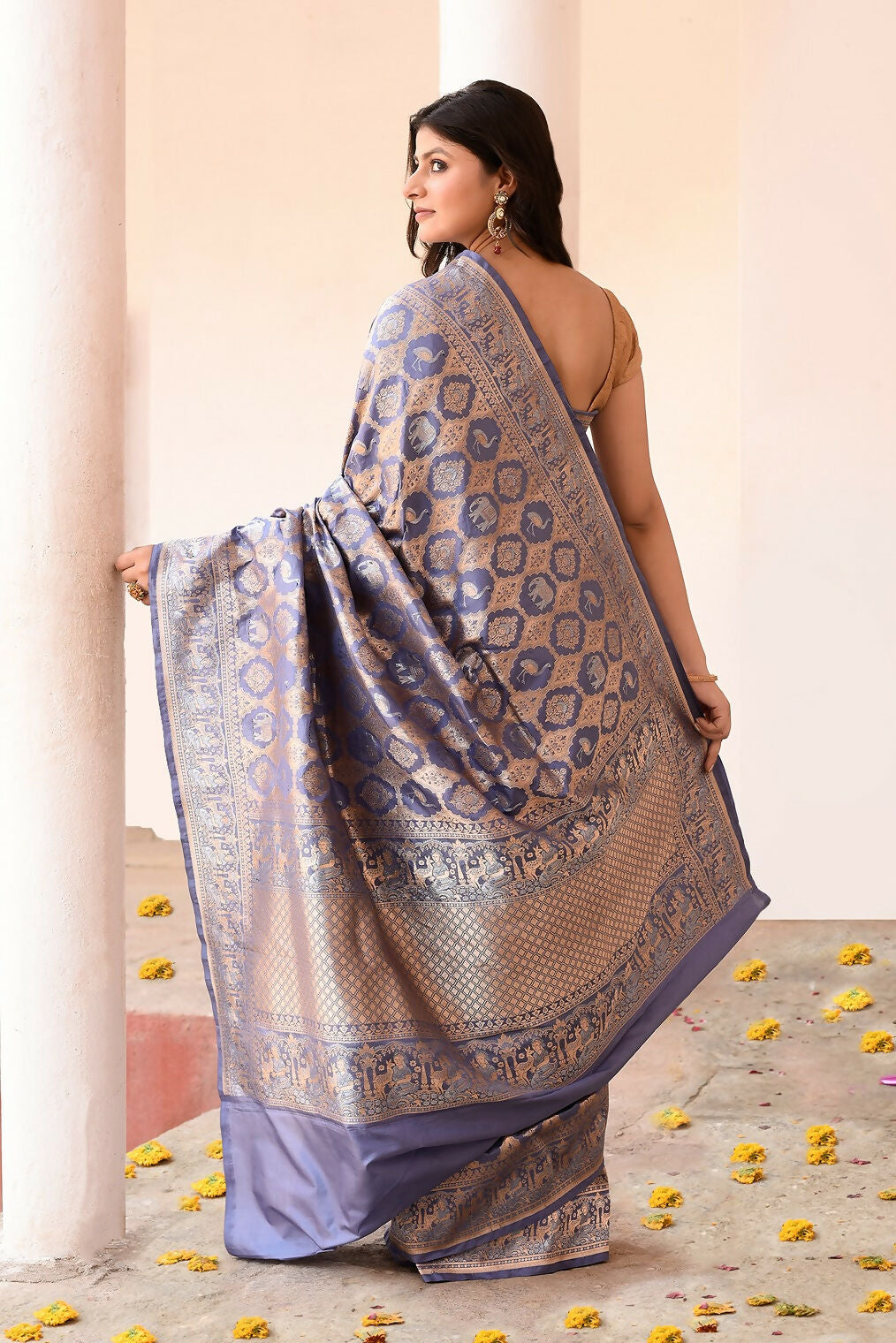 Joban Fashion Lavender Pure Katan Pure Handloom Banarasi Silk Saree | Swadesiicart