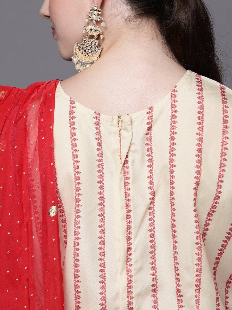 Ahalyaa Off White & Red Printed Basic Jumpsuit - Swadesiicart