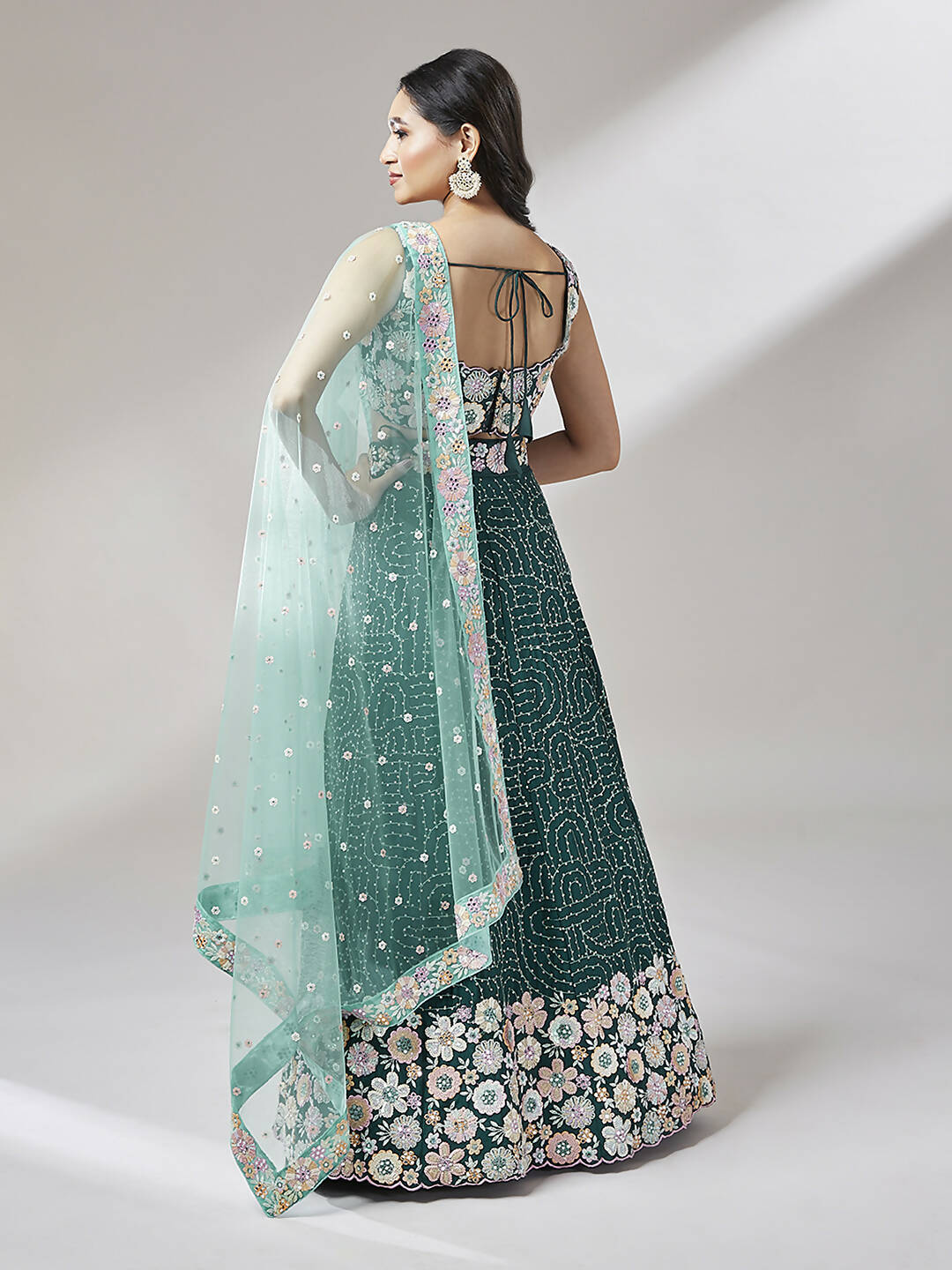 House of Panchhi Teal Georgette heavy Sequinse embroidery Lehenga choli & Dupatta | Swadesiicart