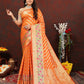 Lorenvalley Fashion Orange Soft Silk Woven Design with Zari Weaving Leheriya Design Saree - Swadesiicart