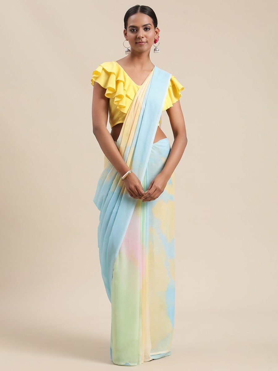 Ahalyaa Women's Turquoise Colour Chiffon Digital Print Saree | Swadesiicart