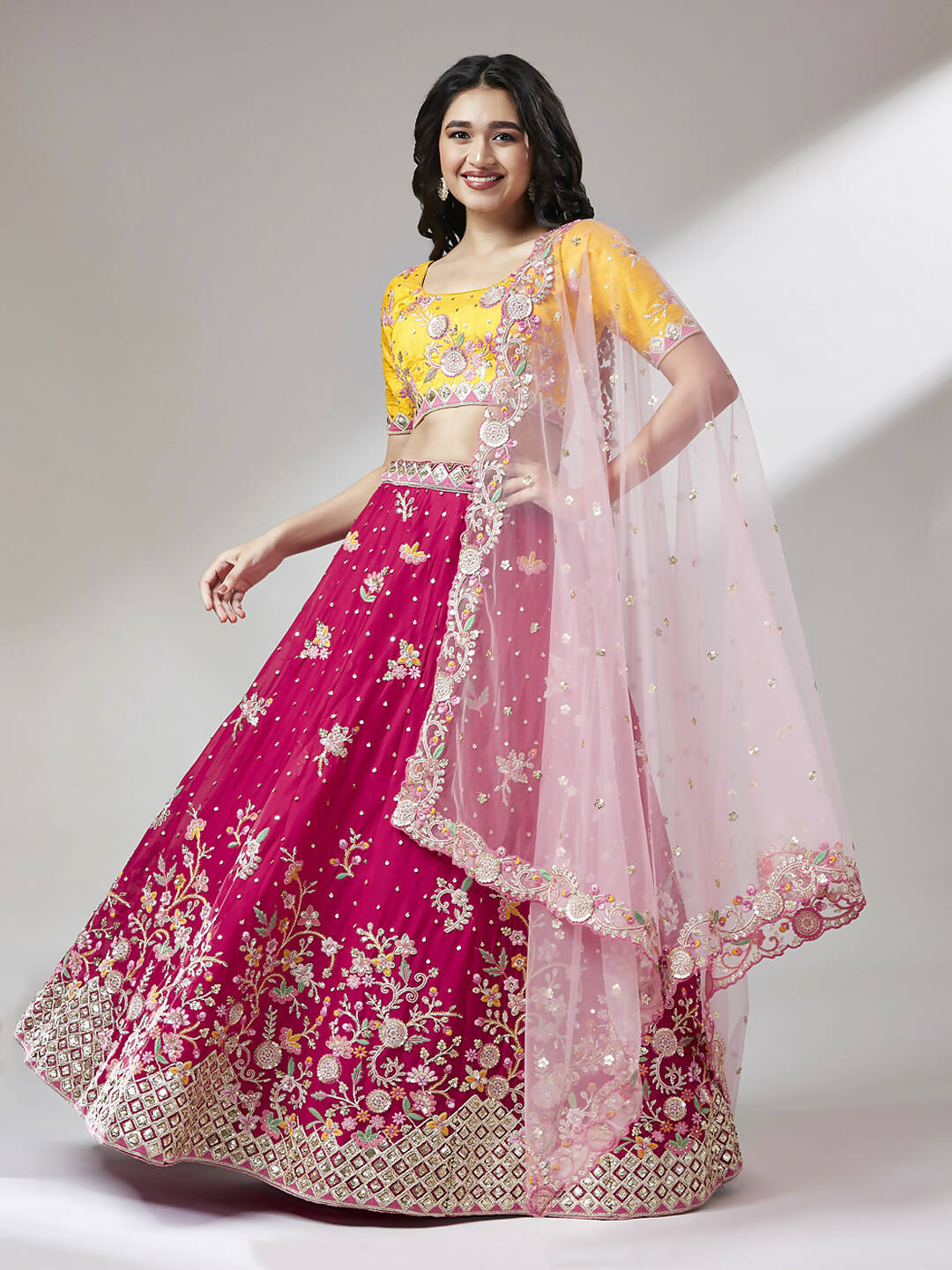 House of Panchhi Rose Pure Georgette Sequinse Work Lehenga & Blouse with Dupatta | Swadesiicart