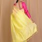 Very Much Indian Pure Linen Silk Saree With Sleek Border - Yellow | Swadesiicart