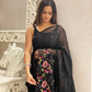Black Shimmer Silk Multi Thread Sequence Embroidery Work Saree - Kashta