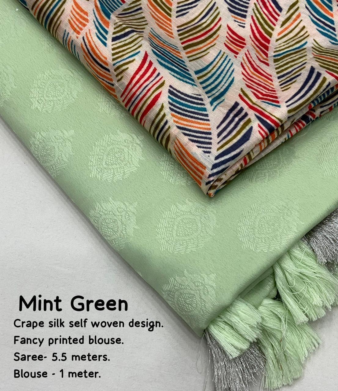 Green Poly Crepe Ethnic Motifs Saree with Unstitched Blouse - Hiral Fashion | Swadesiicart