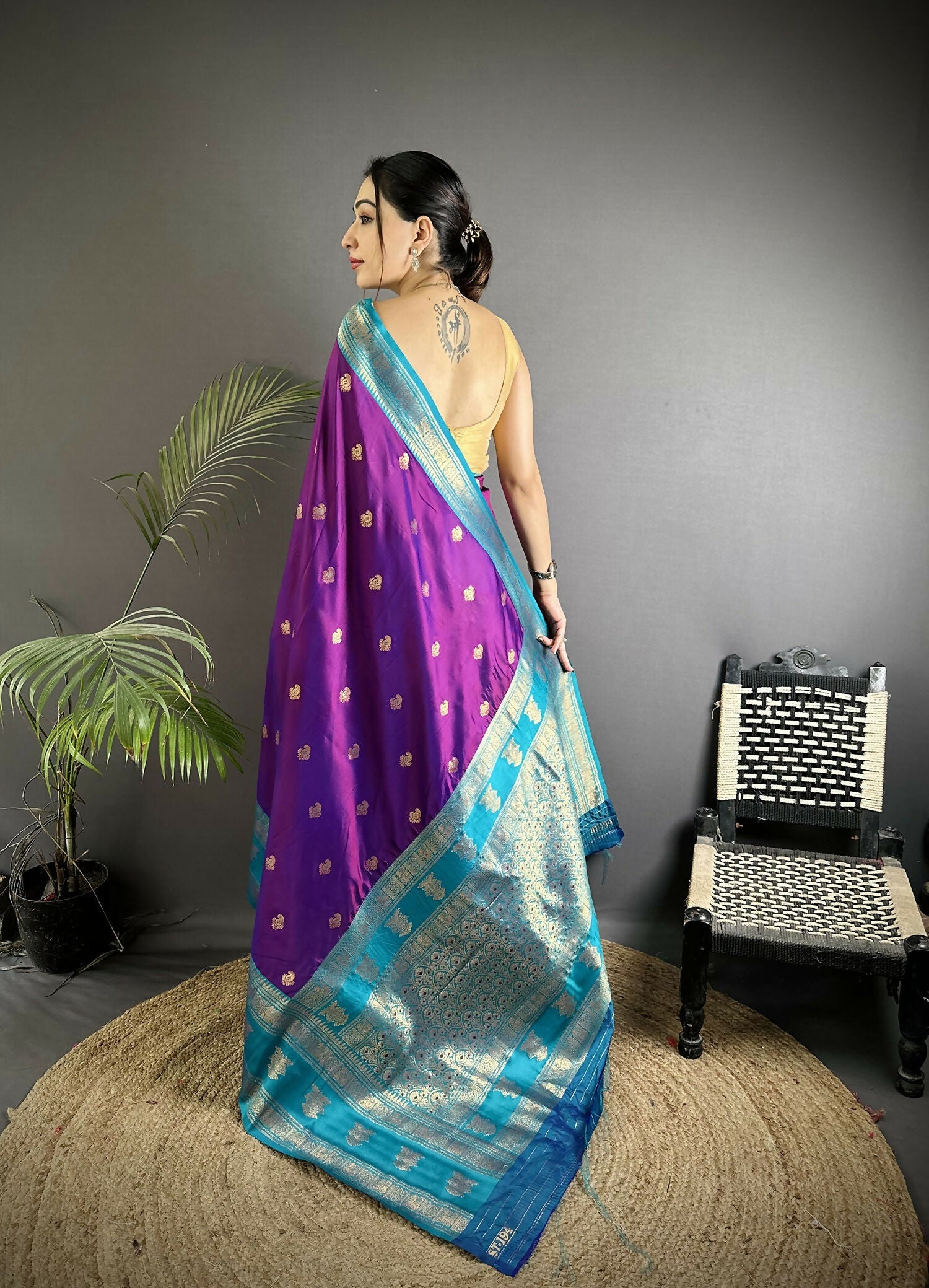 Joban Fashion Purple Banarasi Soft Silk Woven Butti Saree | Swadesiicart