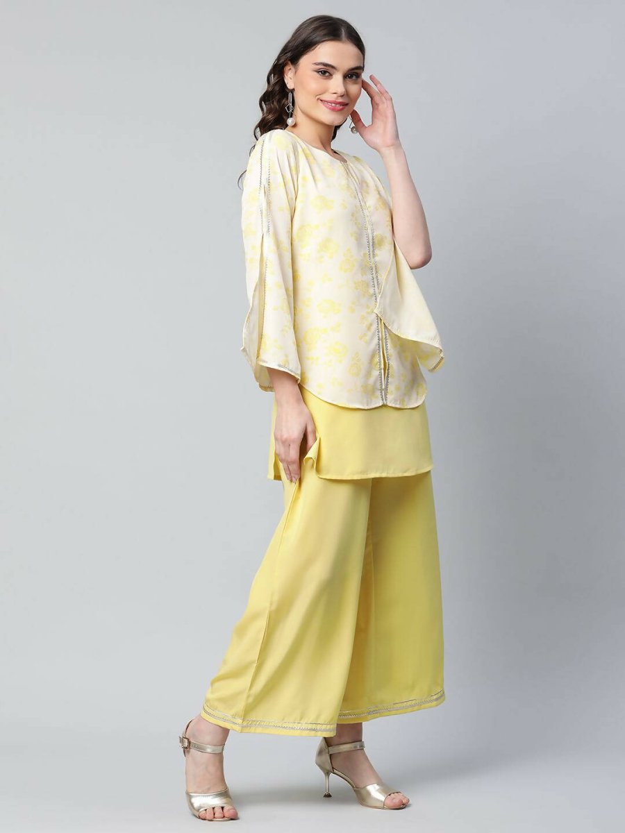 Ahalyaa Womens Yellow Crepe Printed Top Palazzo Set | Swadesiicart