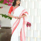 Beatitude White Cotton Zig Zag Border Handloom Saree