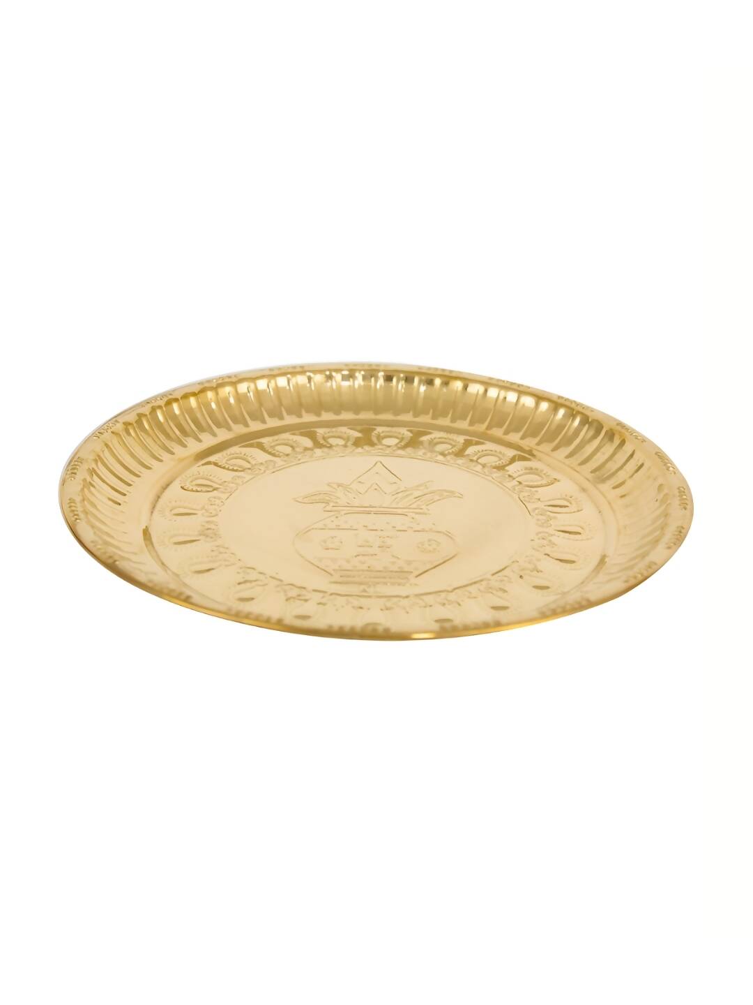 Spillbox Gold-Toned Brass Kumbham Embossed Round Thali Pooja Essential | Swadesiicart