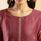 Maroon Chinon Digital Printed With Hand Work Kurta - Himanshi - Swadesiicart