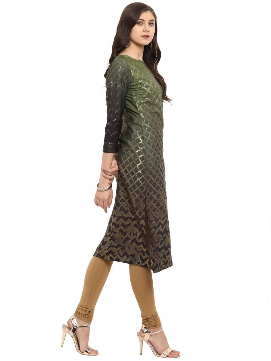 Ahalyaa Women Olive Green Printed Straight Kurta | Swadesiicart