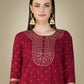 Jyoti Fashion Women's Maroon Cotton Magic Slub Embroidery & Sequence work Kurta with Trouser & Dupatta | Swadesiicart