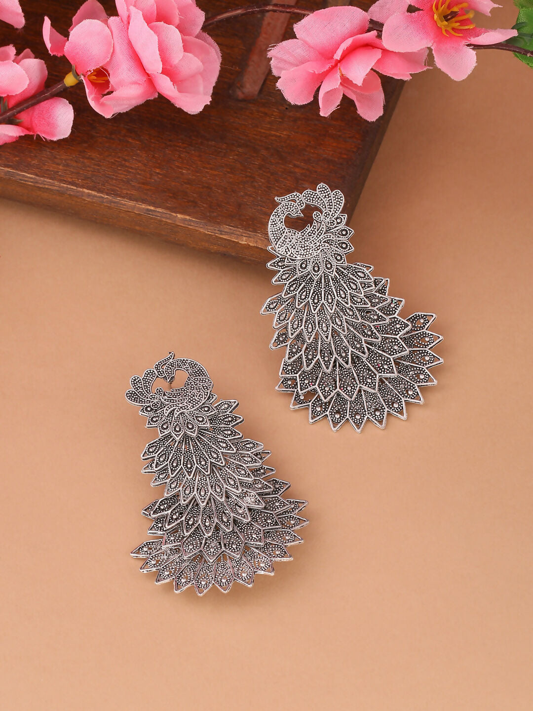 NVR Women Silver Toned Contemporary Drop Earrings | Swadesiicart