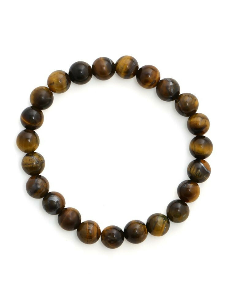 Tiger Eye Brown and Black Round crystal Beads Elastic Bracelet - Ruby Raang | Swadesiicart