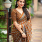 Mustard Poly Georgette Ajrak Saree with Unstitched Blouse - Hiral Fashion | Swadesiicart