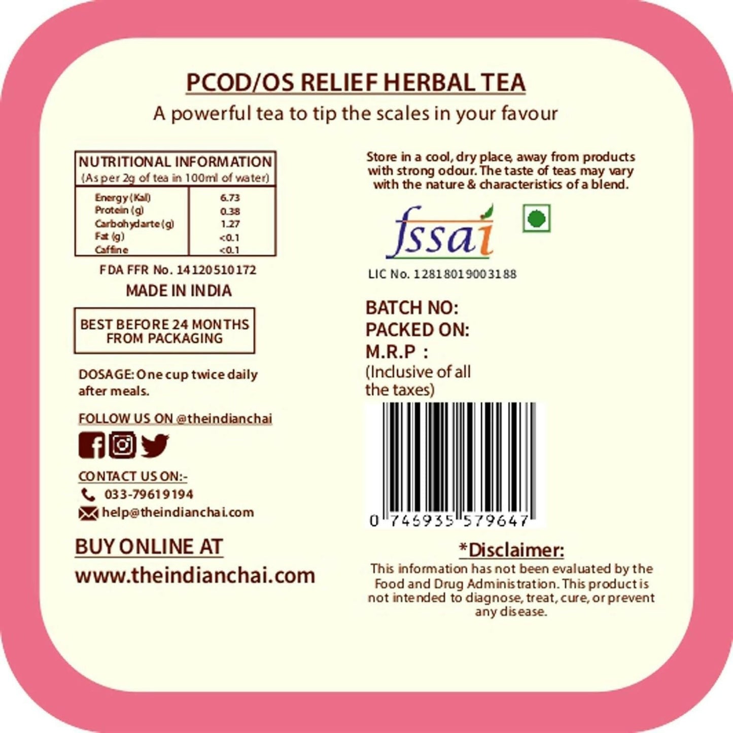 The Indian Chai - PCOS Relief Herbal Tea | Swadesiicart