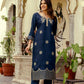The52 Navy Blue Women's Beautiful Viscose Chanderi Fabric Thread Work Straight Kurta Pant and Dupatta Set - Swadesiicart