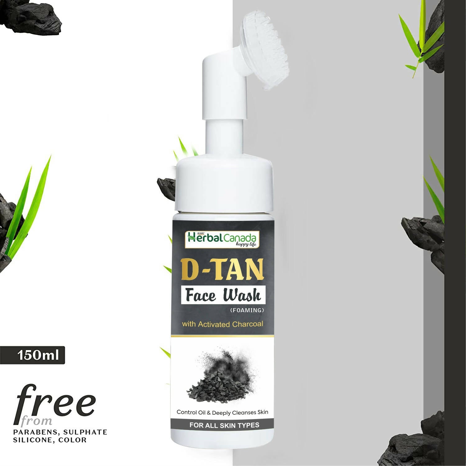 Herbal Canada D-Tan Foam Face Wash with Built in Face Brush | Swadesiicart