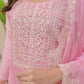 The52 Pink Women's Beautiful Chikankari Work Chanderi Fabric Straight Kurta Pant and Dupatta Set - Swadesiicart