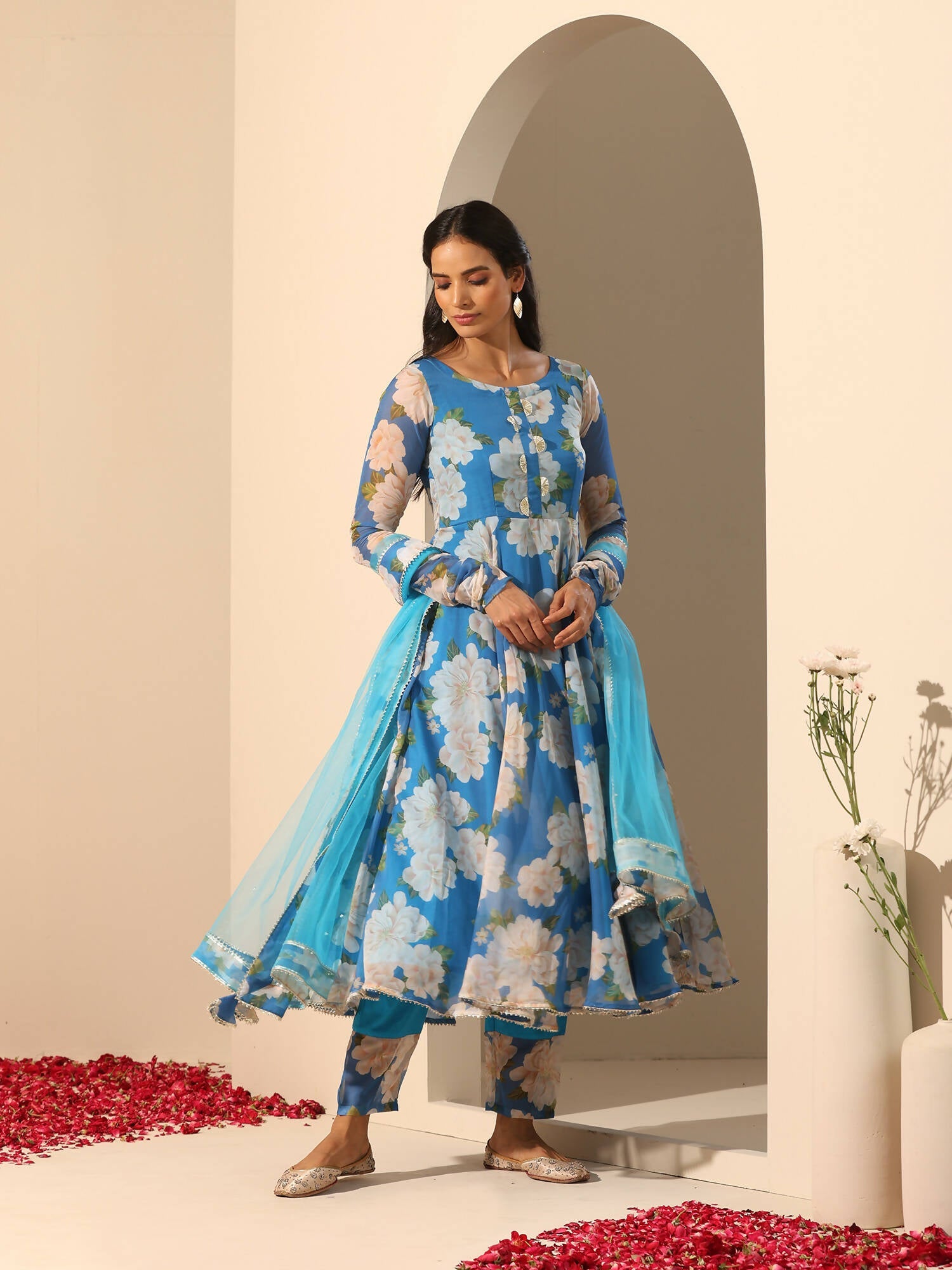 Pomcha Jaipur Blue Gul Fiza Anarkali Set | Swadesiicart