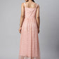 Ahalyaa Women Pink Net Gold Foil Print Dress | Swadesiicart