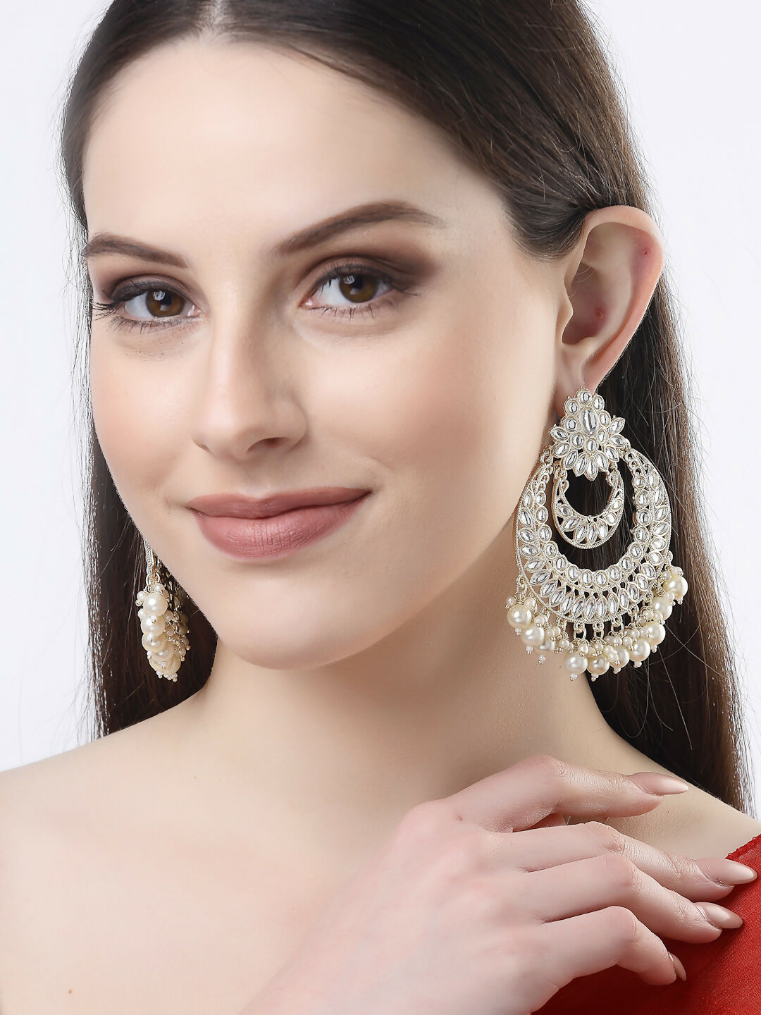 NVR Women Gold-Polished Kundan Handcrafted Chandbalis Earrings | Swadesiicart