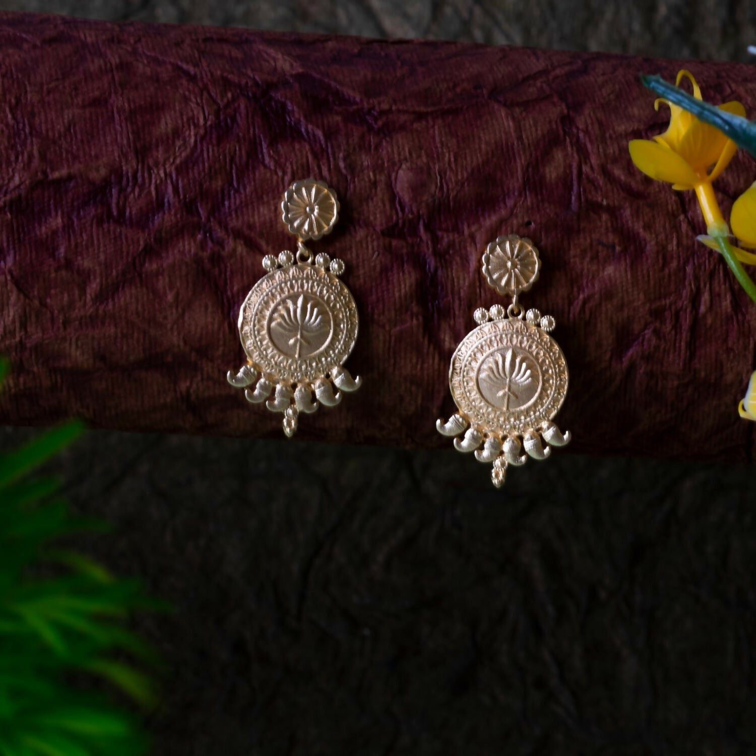 Joban Fashion Women Matte Gold Brass Earrings | Swadesiicart