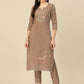 Brown Embroidered Chinon Straight Kurta With Trouser & Dupatta - Salimar