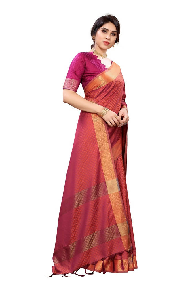 Vamika Banarasi Jacquard Weaving Orange Saree | Swadesiicart