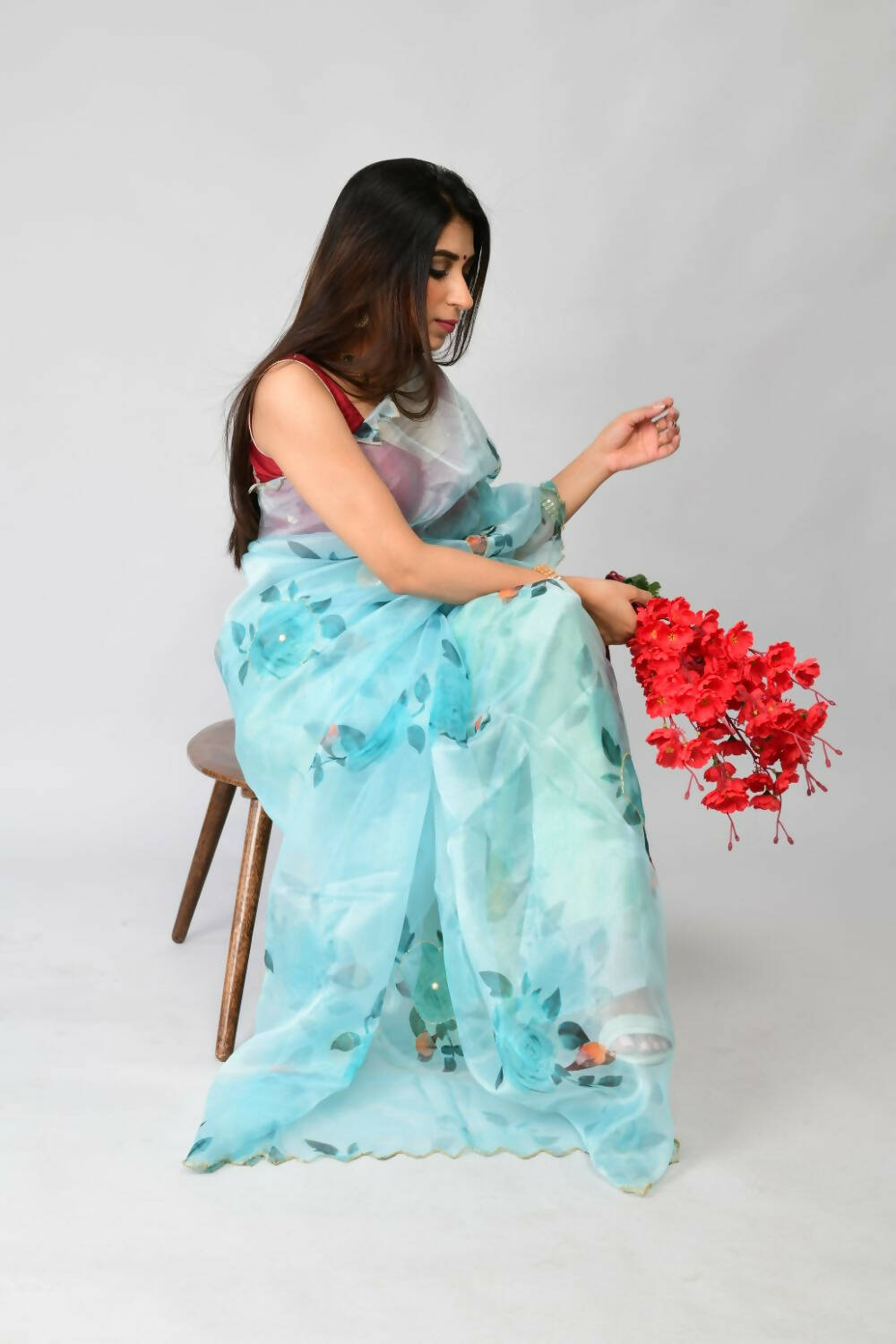 Vamsee Sky Blue Organza Saree - Swadesiicart