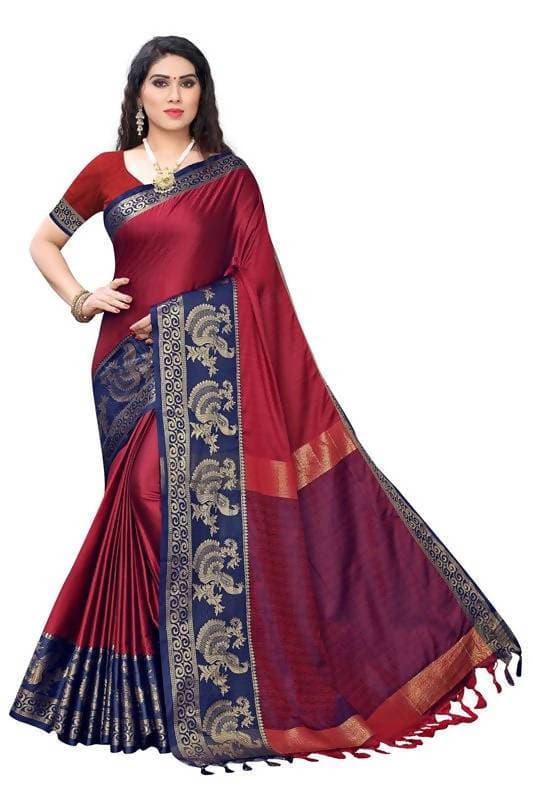 Vamika Banarasi Jacquard Weaving Red Saree (DHONI RED) | Swadesiicart
