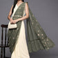 Ahalyaa Off White & Olive Green Ethnic Maxi Dress with Attached Dupatta | Swadesiicart