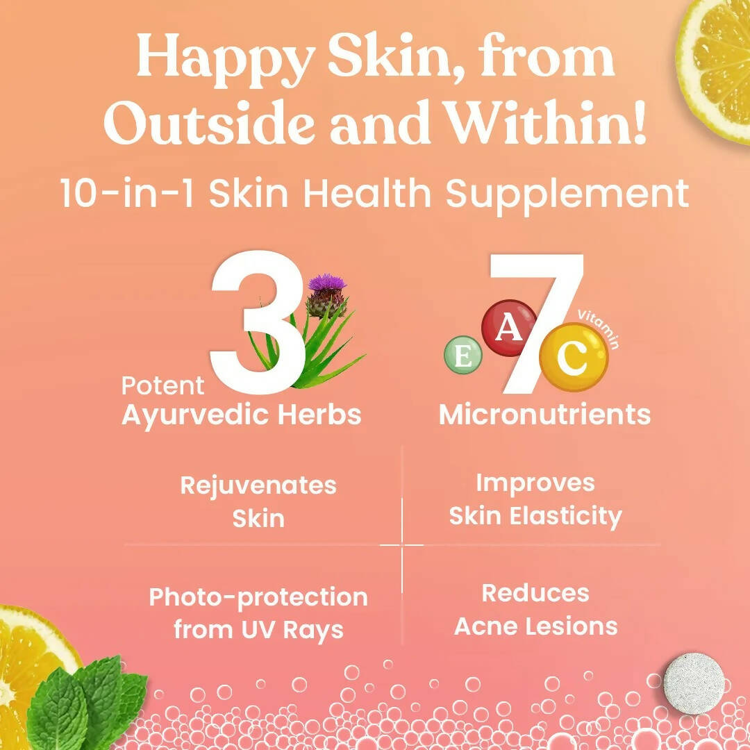 Kapiva Ayurveda Radiance Fizz Happy Skin Effervescent Tablets - Minty Lemon | Swadesiicart