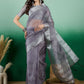 Mitera Striped Zari Organza Banarasi Saree | Swadesiicart