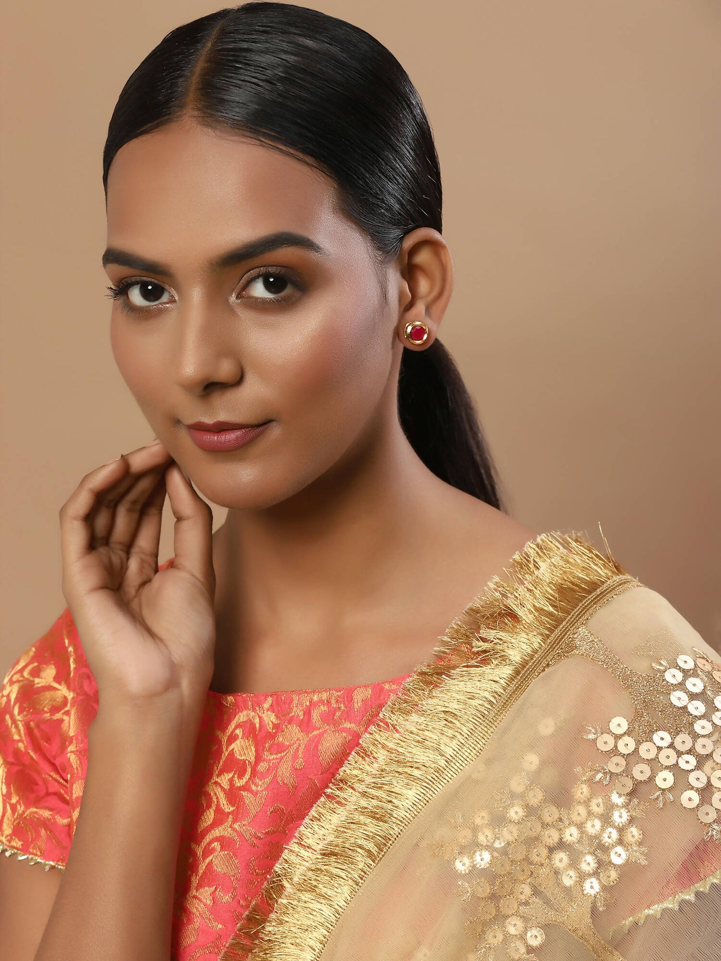 Maroon Circular Studs Earrings - Ruby Raang - Swadesiicart