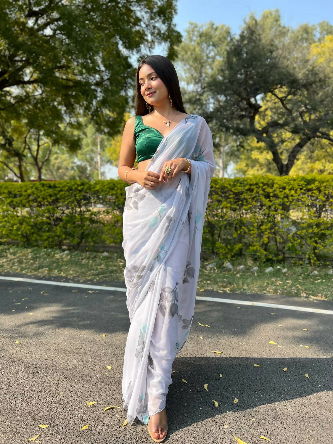 Vamsee Grey Chiffon Designer Saree - Swadesiicart
