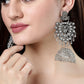 NVR Women's Silver-Plated Oxidised Artificial Stones Dome Shaped Jhumka Earrings | Swadesiicart