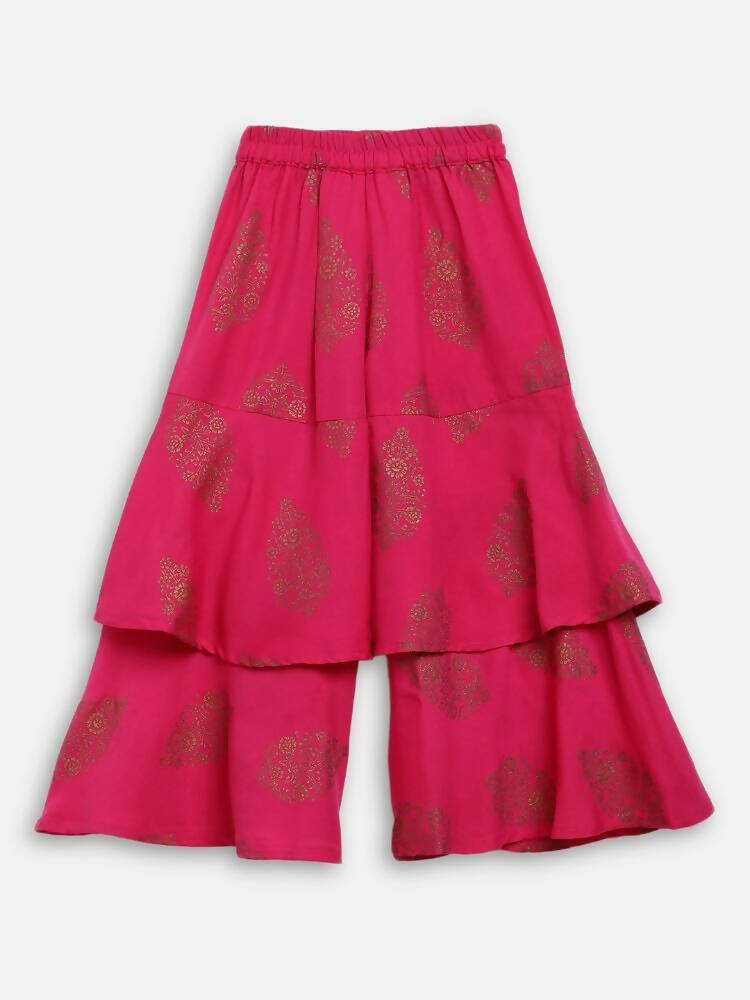 Ahalyaa Pink Rayon Printed Kids Kurta Sharara Set For Girls | Swadesiicart
