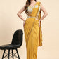 Yellow Lycra Solid Ready to wear Saree with stitched Blouse - Vanita | Swadesiicart