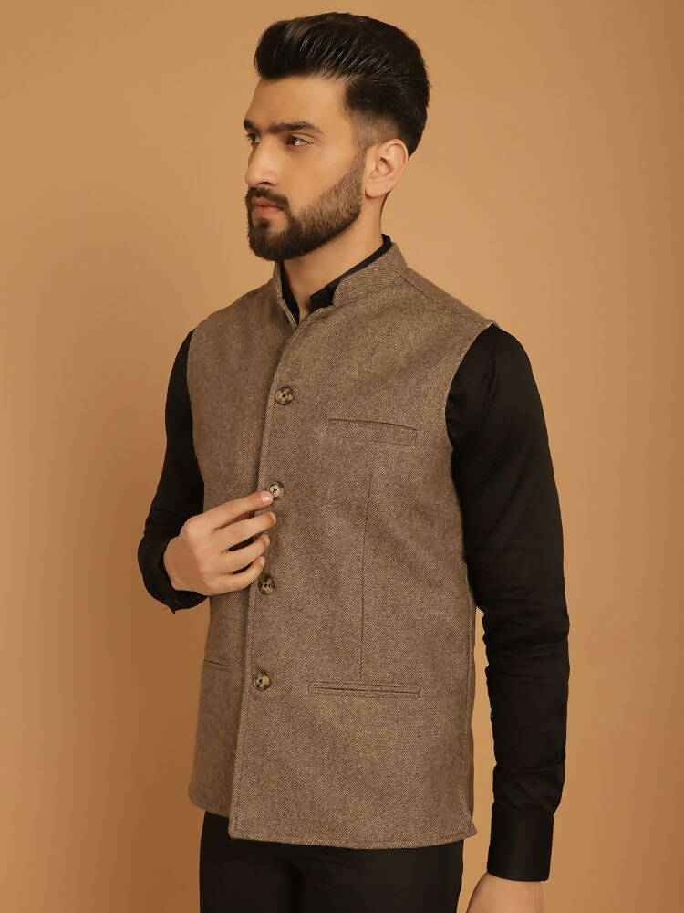 Even Apparels Pure Wool Nehru Jacket - Beige | Swadesiicart