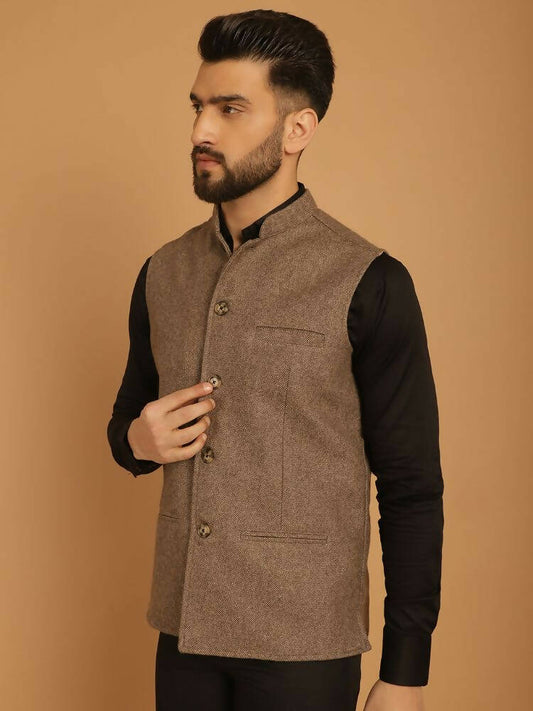 Even Apparels Pure Wool Nehru Jacket - Beige | Swadesiicart