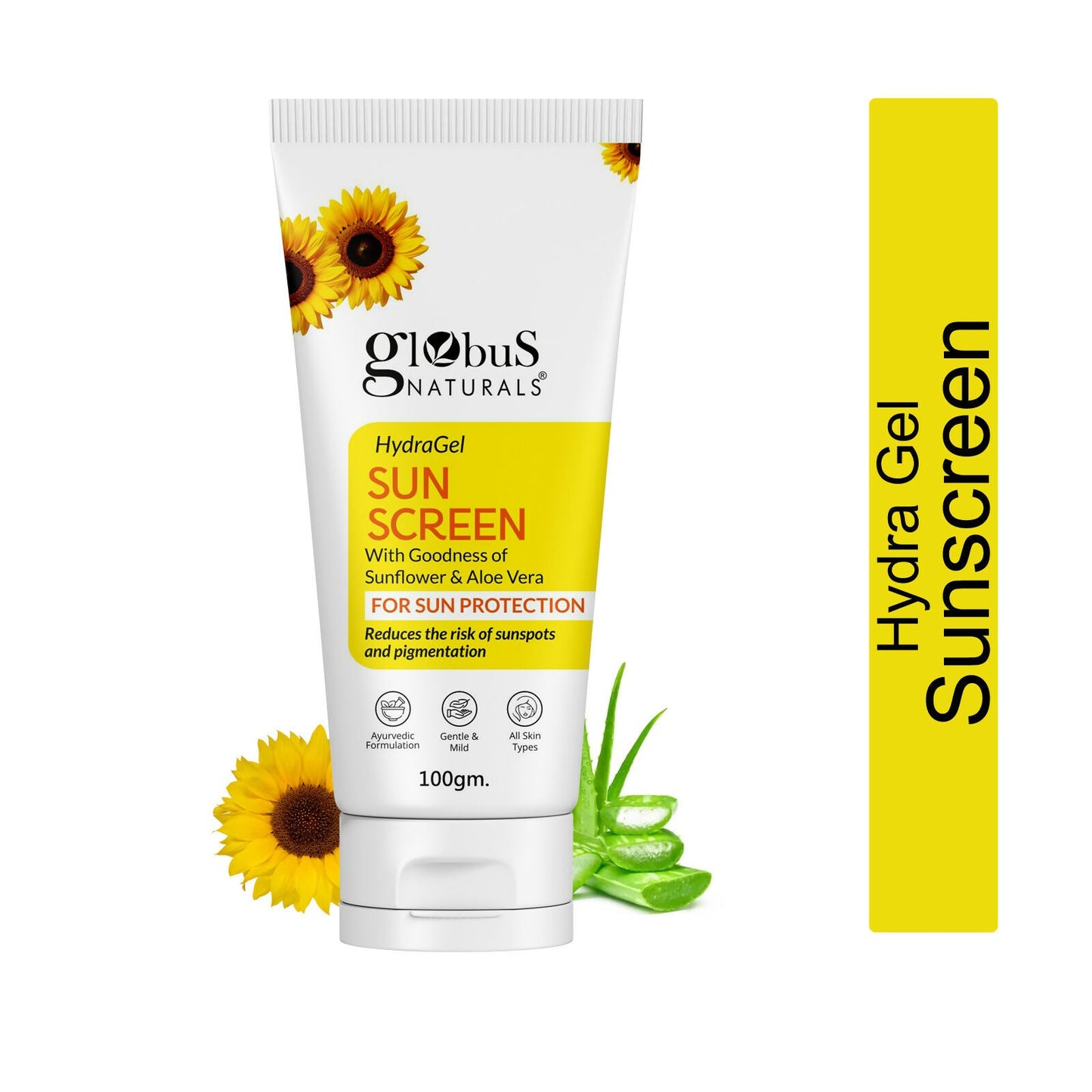 Globus Naturals Hydra Gel Sunscreen With Goodness of Sunflower & AloeVera For Sun Protection All Skin Types | Swadesiicart
