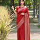 Vishnu Weaves Women's Red Handloom Raw Silk Woven Border Saree with Unstitched Blouse - Swadesiicart
