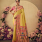 Vishnu Weaves Women's Yellow Paithani Silk Saree with Blouse - Swadesiicart
