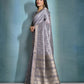 Vishnu Weaves Women's Grey Raw Silk Zari Woven Saree with Blouse - Swadesiicart