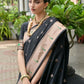 Vishnu Weaves Women's Black Paithani Silk Zari Woven Saree with Blouse - Swadesiicart