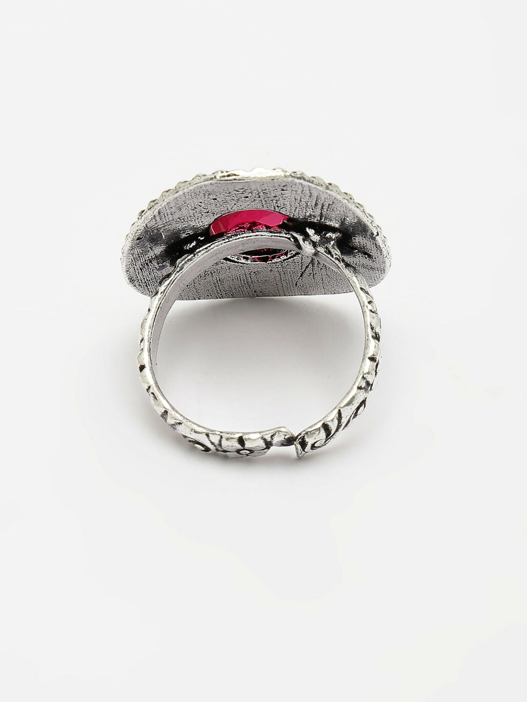 NVR Women's Pink Silver-Toned German Silver Adjustable Finger Ring | Swadesiicart