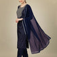 Jyoti Fashion Women's Navy Blue Silk Blend Embroidery & Sequence work Kurta with Trouser & Dupatta | Swadesiicart